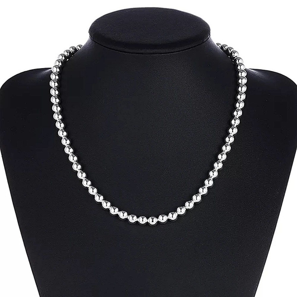 Beaded Ball Sterling Silver Necklace 8mm - Picture 3 of 7